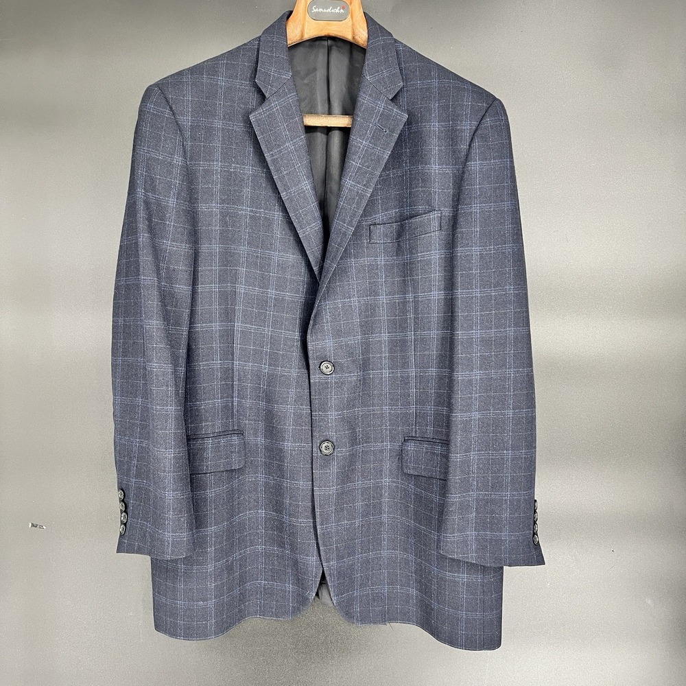 BURBERRY London Navy Blue Plaid Wool 2 Button Blazer Sport Coat Size 44L‎